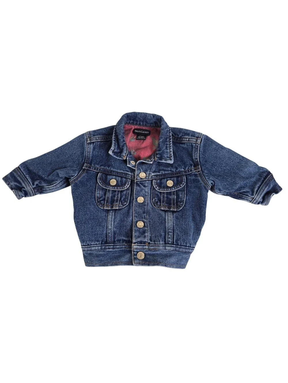 Vintage Baby 3-12 Months Denim Ralph Lauren Jean Jacket Fish AOP Lined Classic